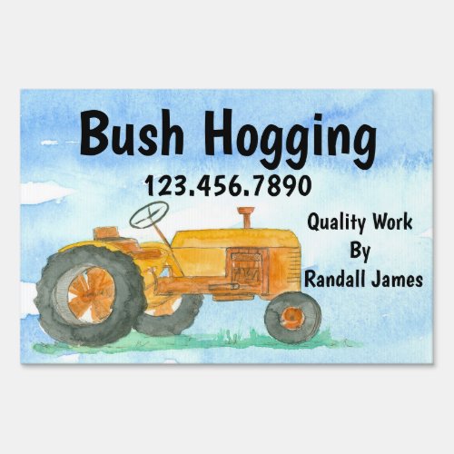 Bush Hogging Orange Tractor Farm Business  Sign