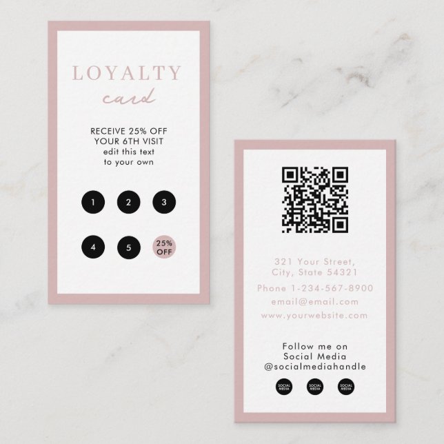 Bush Pink Business Simple QR Code Loyalty  Card (Front/Back)