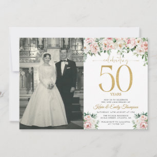 Bush Pink Floral 50th Anniversary  Invitation