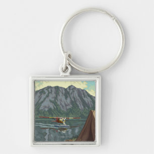 Bush Plane and Fishing Vintage Travel Poster Keychain