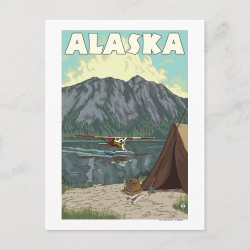 Bush Plane and Fishing Vintage Travel Poster Postcard