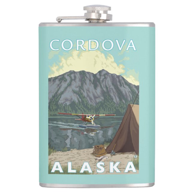 Bush Plane & Fishing - Cordova, Alaska Flask (Front)