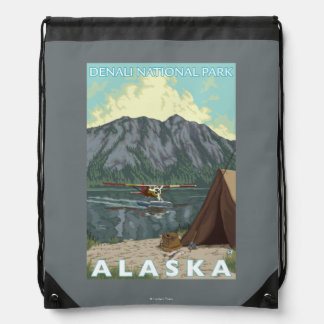 Bush Plane & Fishing - Denali Nat'l Park, Drawstring Bag