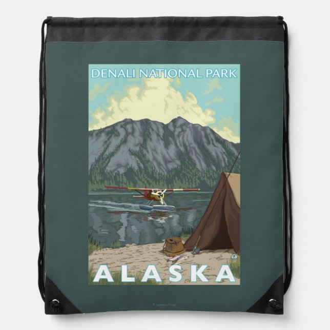 Bush Plane & Fishing - Denali Nat'l Park, Drawstring Bag (Front)