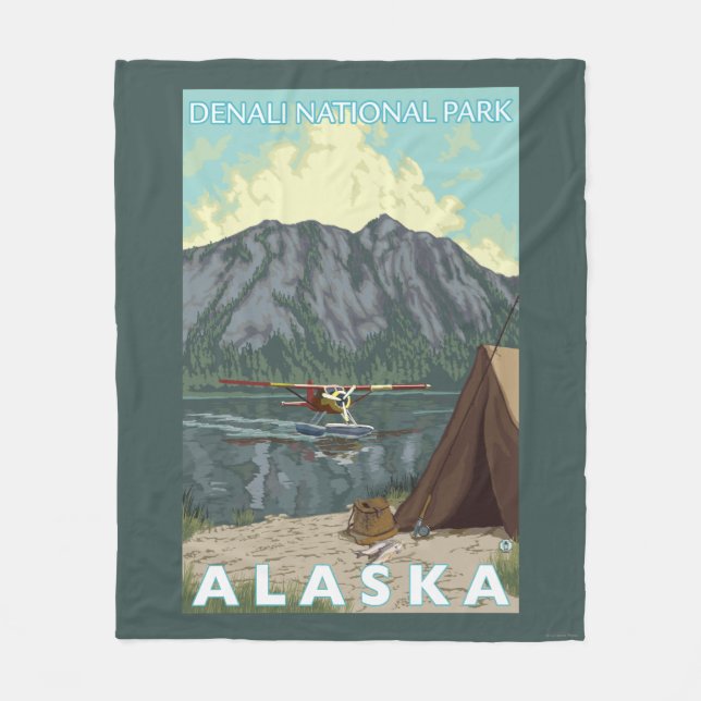 Bush Plane & Fishing - Denali Nat'l Park, Fleece Blanket (Front)