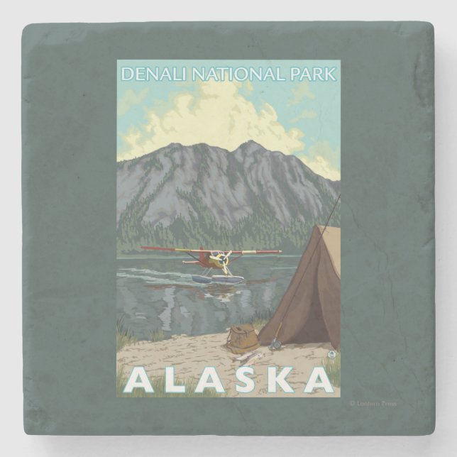 Bush Plane & Fishing - Denali Nat'l Park, Stone Coaster (Front)