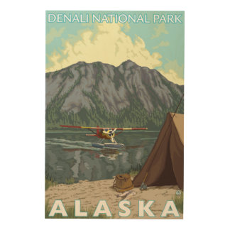 Bush Plane & Fishing - Denali Nat'l Park, Wood Wall Art