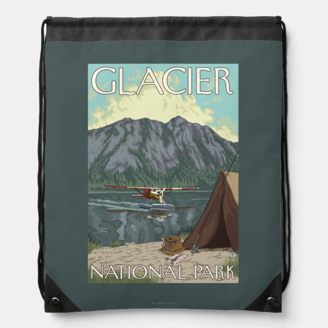 Bush Plane & Fishing - Glacier National Park, MT Drawstring Bag (Front)