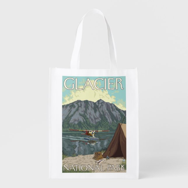 Bush Plane & Fishing - Glacier National Park, MT Reusable Grocery Bag (Front)
