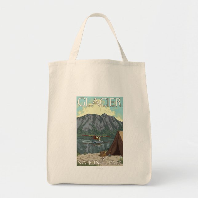 Bush Plane & Fishing - Glacier National Park, MT Tote Bag (Front)