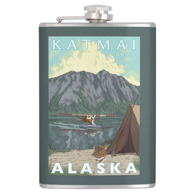 Bush Plane & Fishing - Katmai, Alaska Flask (Front)