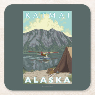 Bush Plane & Fishing - Katmai, Alaska Square Paper Coaster