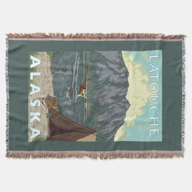 Bush Plane & Fishing - Latouche, Alaska Throw Blanket (Front)