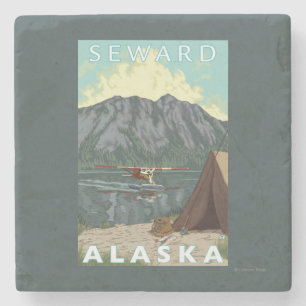 Bush Plane & Fishing - Seward, Alaska Stone Coaster