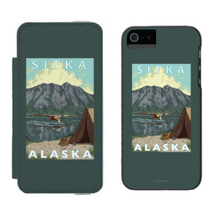 Bush Plane & Fishing - Sitka, Alaska Wallet Case For iPhone SE/5/5s