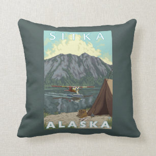 Bush Plane & Fishing - Sitka, Alaska Throw Pillow