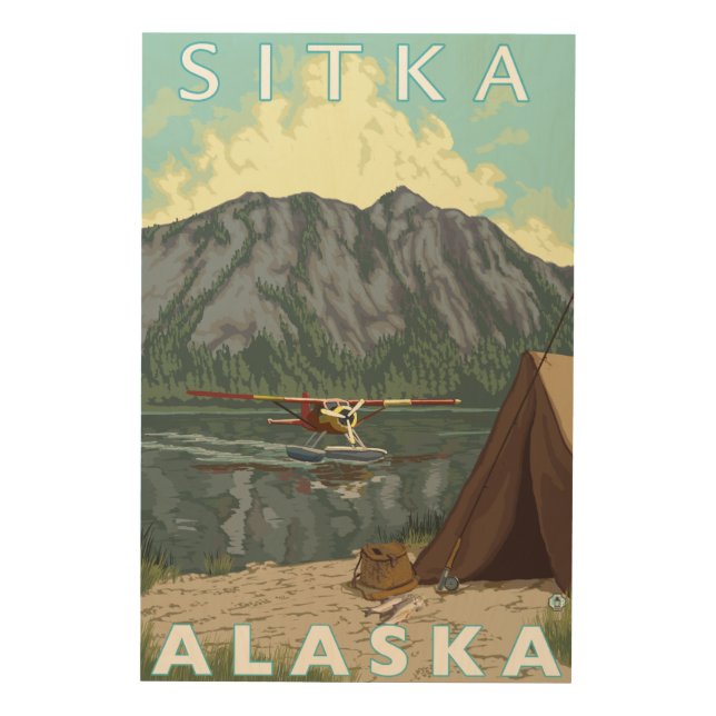 Bush Plane & Fishing - Sitka, Alaska Wood Wall Decor (Front)