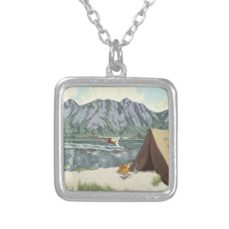Bush Plane Fishing Tent Hunt Silver Plated Necklace