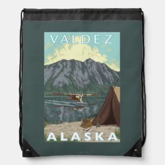 Bush Plane & Fishing - Valdez, Alaska Drawstring Bag