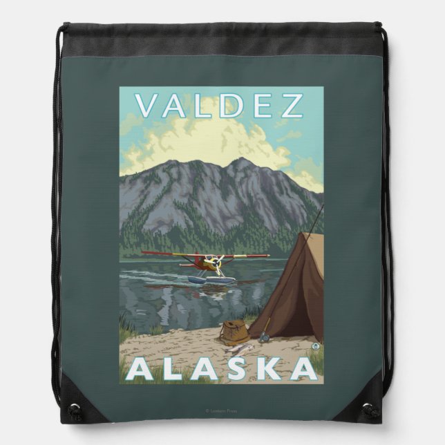 Bush Plane & Fishing - Valdez, Alaska Drawstring Bag (Front)