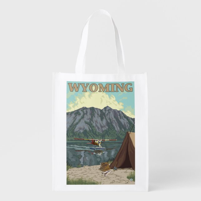 Bush Plane & Fishing - Wyoming Reusable Grocery Bag (Front)