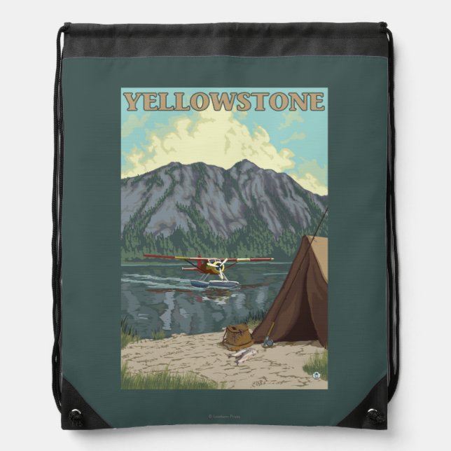 Bush Plane & Fishing - Yellowstone National Drawstring Bag (Front)