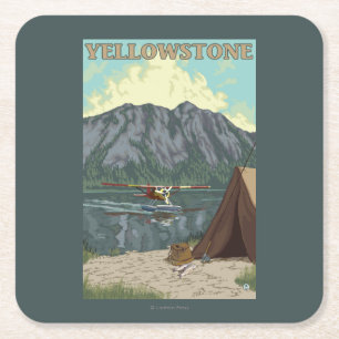 Bush Plane & Fishing - Yellowstone National Square Paper Coaster