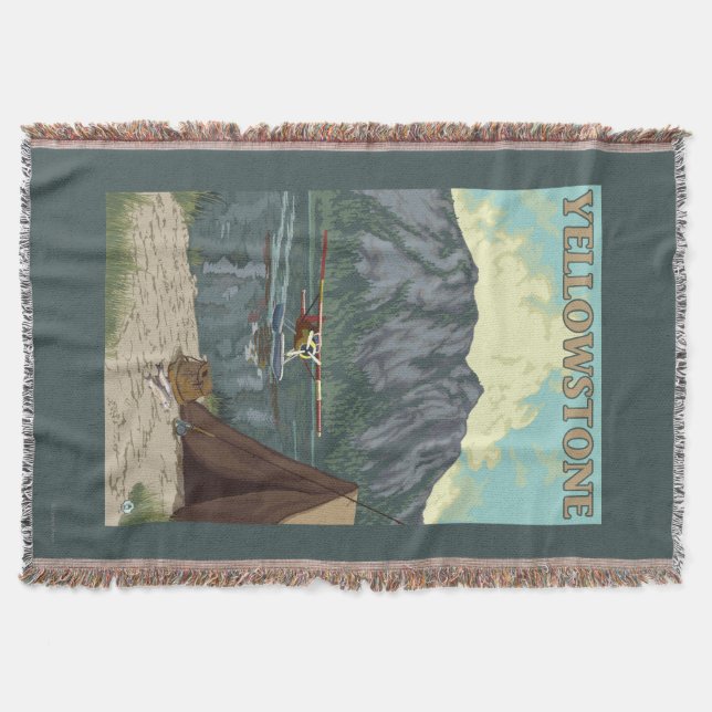 Bush Plane & Fishing - Yellowstone National Throw Blanket (Front)