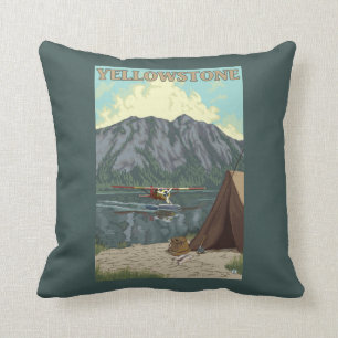 Bush Plane & Fishing - Yellowstone National Throw Pillow