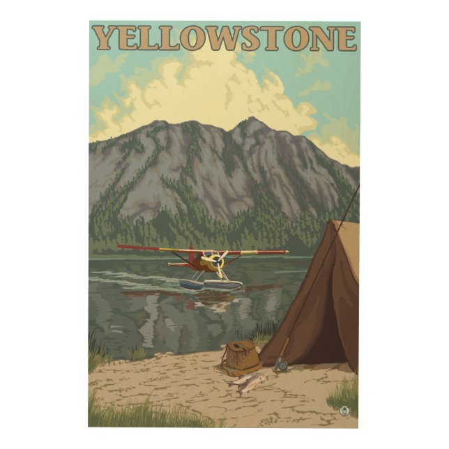 Bush Plane & Fishing - Yellowstone National Wood Wall Art (Front)
