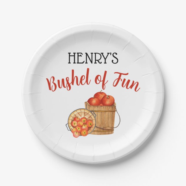 Bushel of Fun! Custom Apple Birthday Party  Paper Plates (Front)
