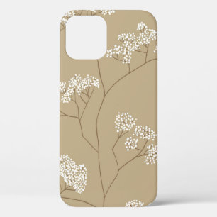 Bushes of small white flowers in beige color palet iPhone 12 case