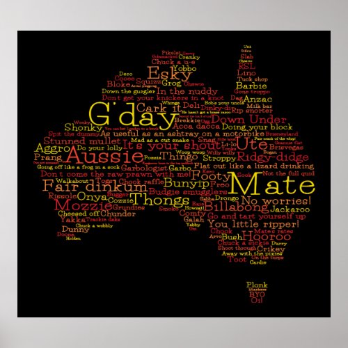 Bushfire Special Edition Aussie Slang Map Poster