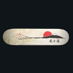Bushido deck<br><div class="desc">Skateboard deck with a Japanese theme featuring the sun rising over Mt. Fuji,  and the Kanji for "bushido".</div>