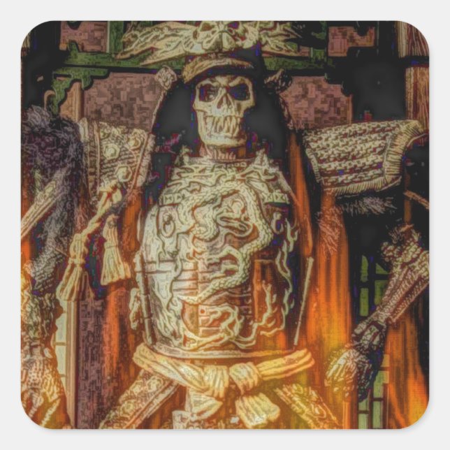 bushido Japanese samurai armor samurai skull Square Sticker (Front)