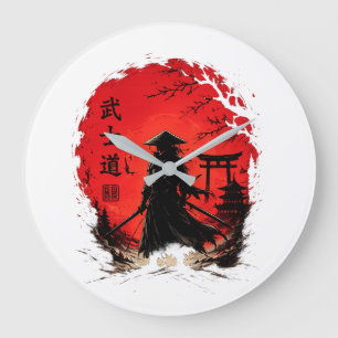 Bushido Samurai Warrior Red Moon Japanese Vintage. Large Clock