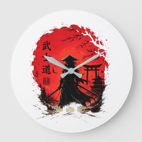 Bushido Samurai Warrior Red Moon Japanese Vintage. Large Clock