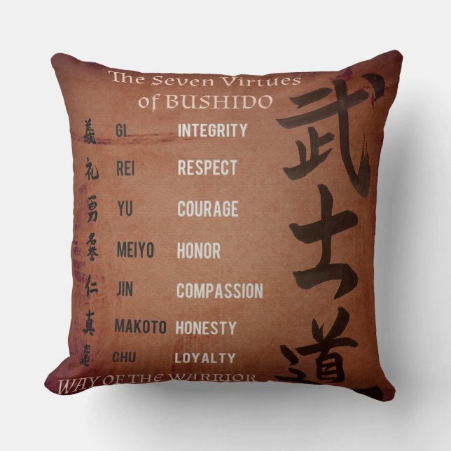 BUSHIDO VIRTUES THROW PILLOW (Front)