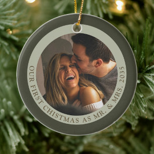 Bushlight   First Christmas as Mr & Mrs Heirloom Ceramic Ornament