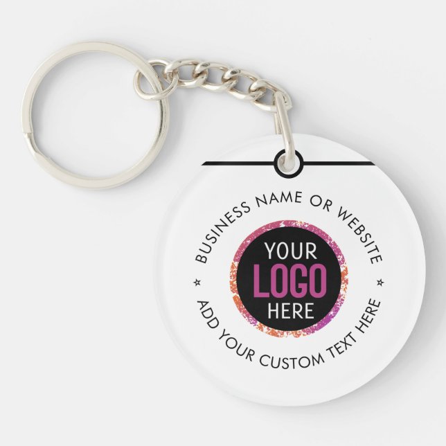 Busines Logo | Minimal Simple White Professional  Keychain (Front)