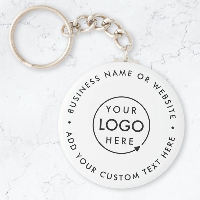 Busines Logo | Minimal Simple White Professional Keychain (Minimal white company branded keychains for small business office keys, gifting & promotional swag.)