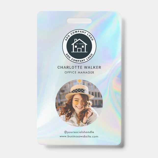 Busines Logo QR Code Employee Holographic Photo ID Badge (Front)