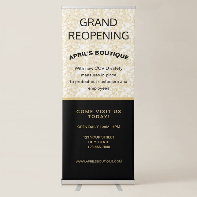 Busines Reopening COVID Safety Gold Marble Retractable Banner (Front)