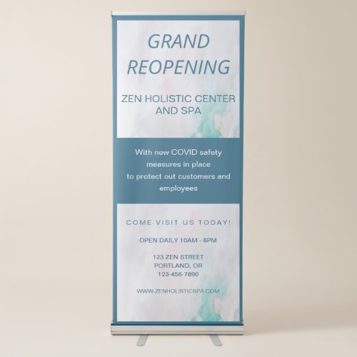 Busines Spa Reopening COVID Safety Teal Retractable Banner
