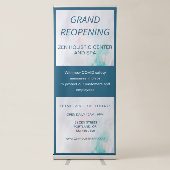Busines Spa Reopening COVID Safety Teal Retractable Banner (Front)