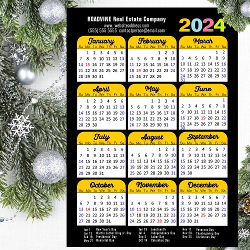 Business 2024 Calendar Black Gold Minimalist Holiday Card
