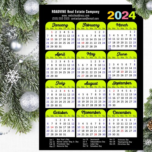 Business 2024 Calendar Black Green Minimalist Holiday Card