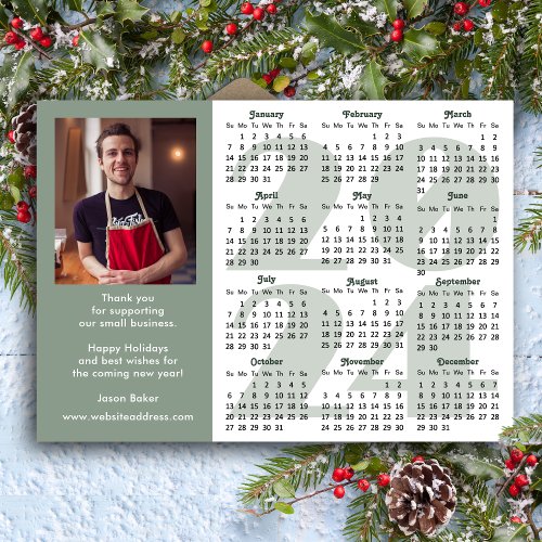 Business 2024 Calendar Minimalist Sage Green Holiday Card