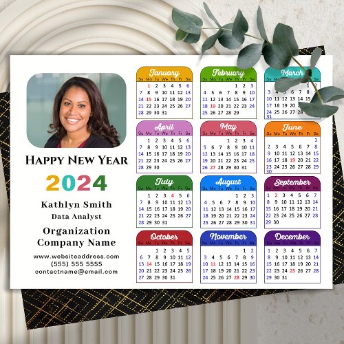 Business 2024 Calendar Modern Black Gold Colorful Holiday Card