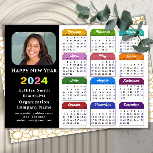 Business 2024 Calendar Modern Black Gold Colorful Holiday Card